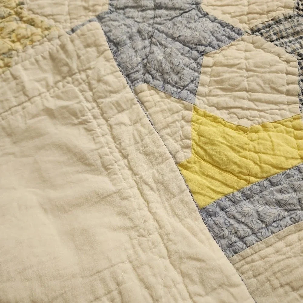 70s‎ heirloom Star patch Quilt 86x81 Handmade Cottagecore Farmhouse Blue Cream